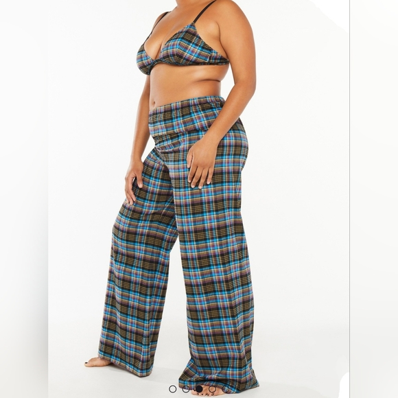 Savage X Fenty Tied Up Open Back Pants in Blue Aruba Canterbury Plaid, Size XL - Picture 3 of 12
